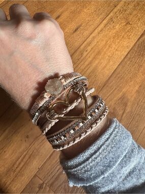 Multi-Strand Rose Gold Heart Wrap Bracelet - Women Jewelry